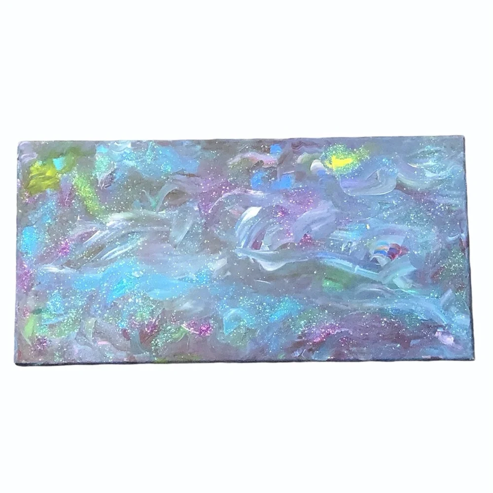 HANDCRAFTED SHADES OF OCEAN GLITTER ABSTRACT ART